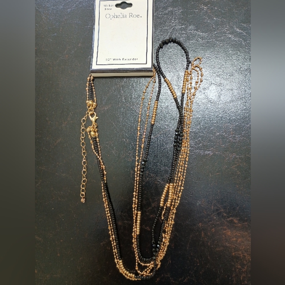 Ophelia Roe Black‎ and Gold Necklace 32"